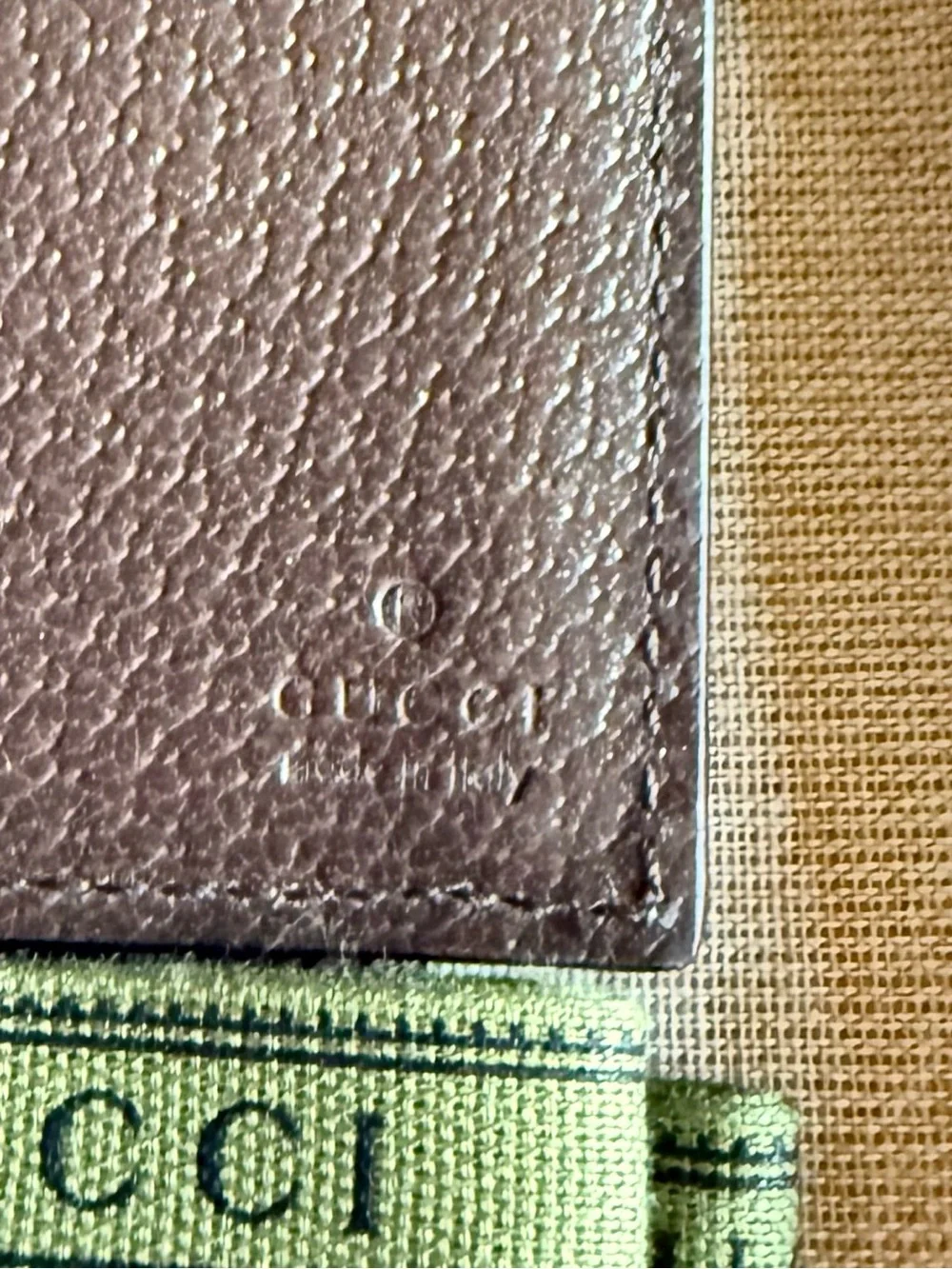 Gucci Brown Leather Money Clip and Card Case with Green and Red Web and Gold GG